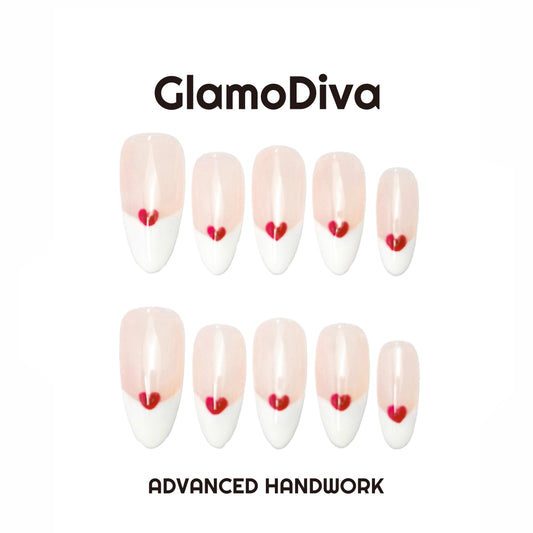 GlamoDiva French Style Red Heart Press On Nails