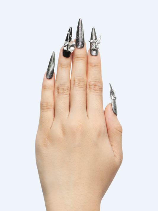 Black Angela Glitter Press-On Nails