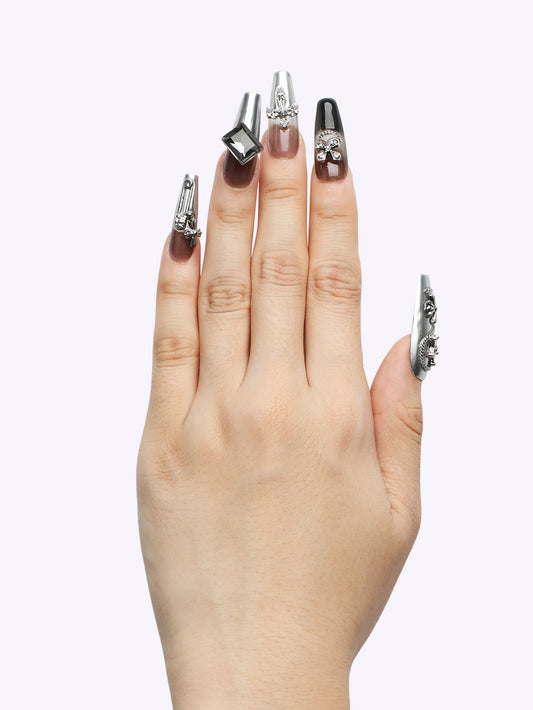 Silver Punk Metal Press-On Nails