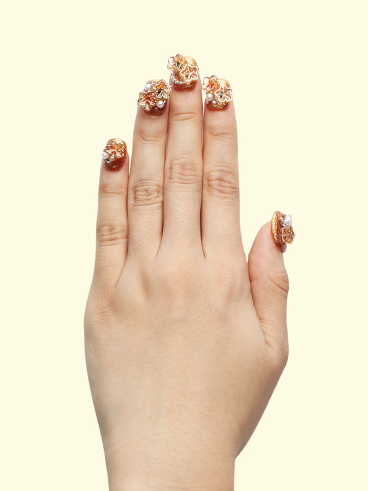 Amber Gold Flower Press-On Nails