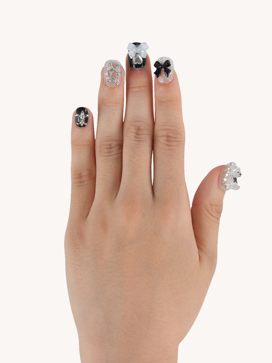 Crystal Bear And Bow Press-On Nails