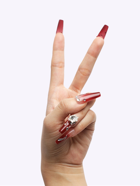 Cherry Red Gradient Diamond Press-On Nails