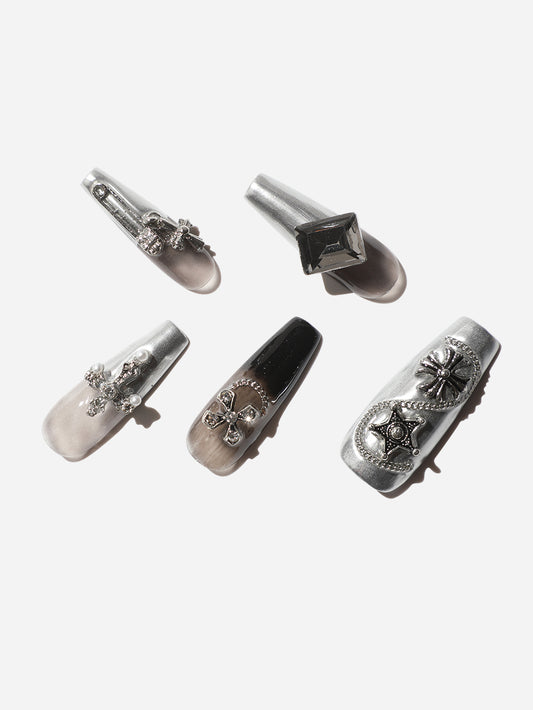 Silver Punk Metal Press-On Nails