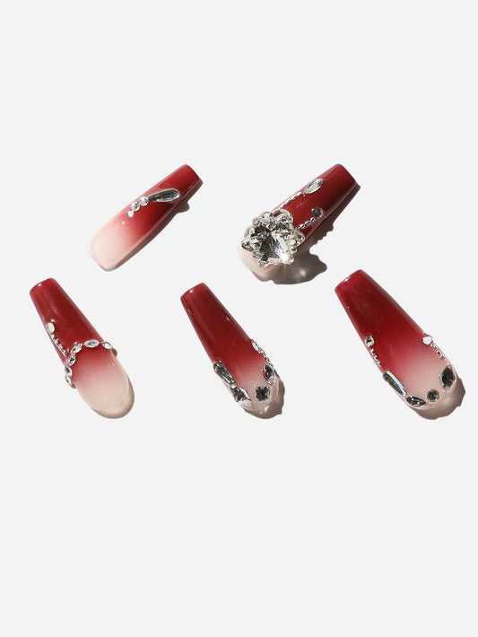 Cherry Red Gradient Diamond Press-On Nails