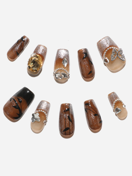 Vintage Shining Diamond Press-On Nails