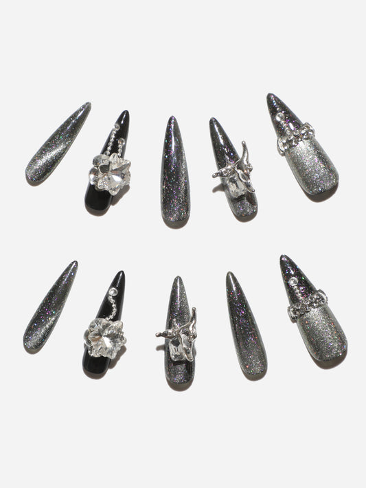 Black Angela Glitter Press-On Nails