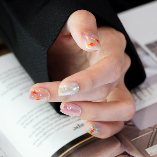 Hand-painted Koi Giltter Short Square Nails