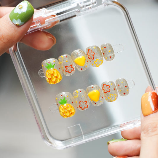 3D Handmade Pineapple Glitter Short Square Nails